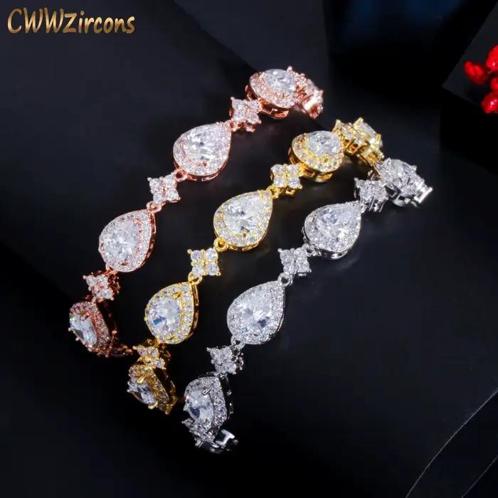 CWWZircons – Bracelet de Tennis en zircon pour femmes, grande goutte d'eau cubique, couleur or Rose,