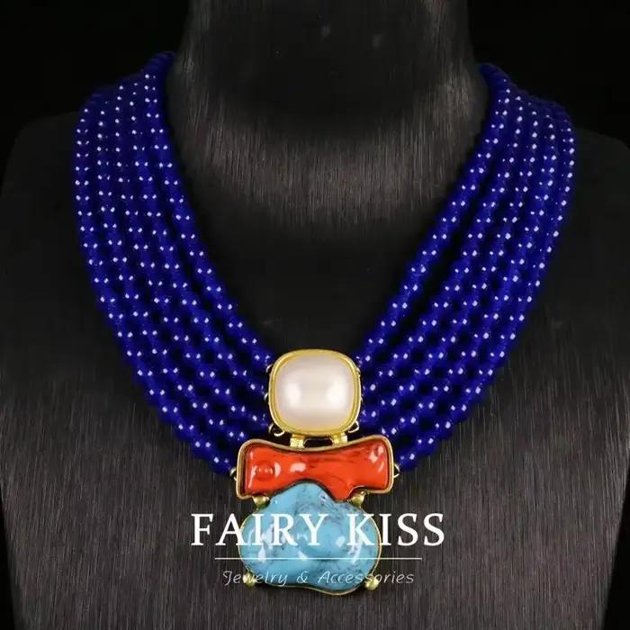 Collier en cristal de roche perlé fait à la main, ensemble de bijoux Vintage français haut de gamme,