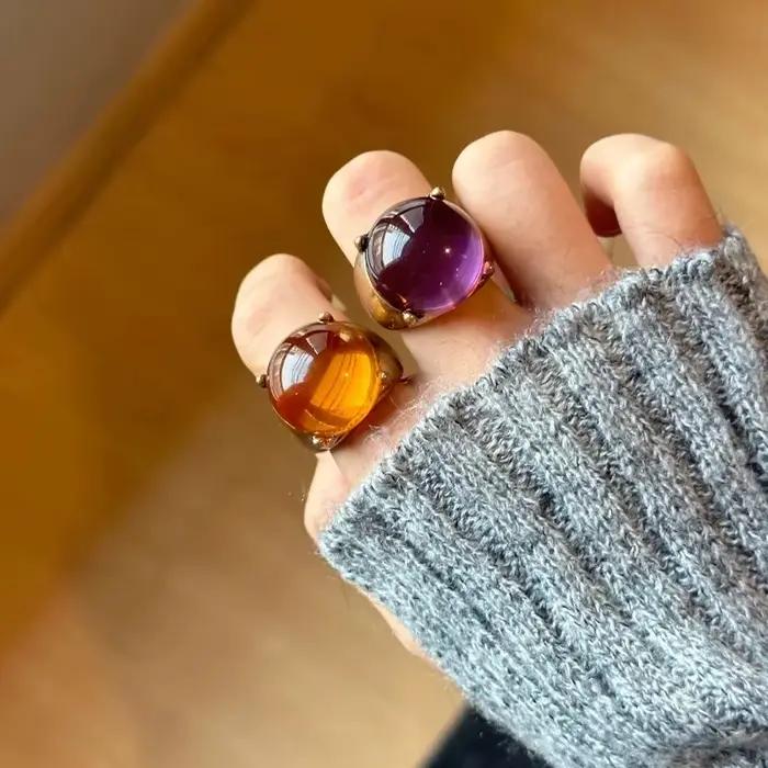 Accessoires de bijoux à la mode, bague de gemme Vintage, grand anneau en cristal unisexe pour femmes