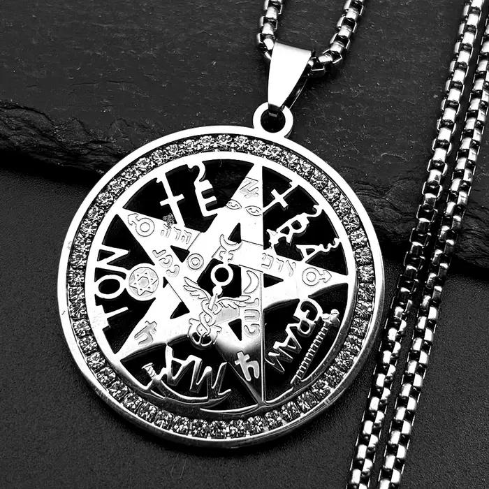 Collier Tetragrammaton en hébreu juif pour femmes et hommes, en acier inoxydable, avec strass, étoil