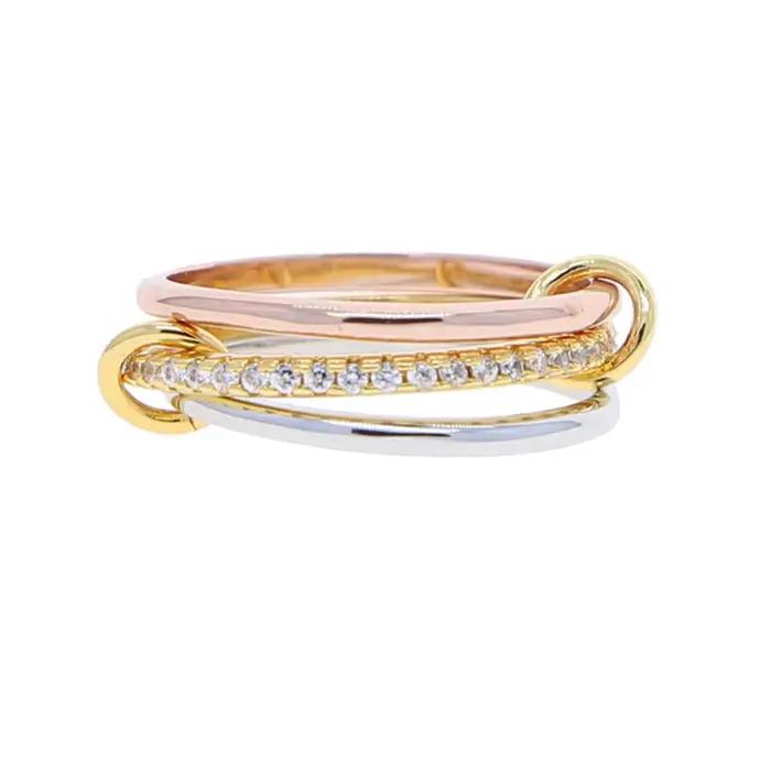 Bagues de fiançailles empilables pour femmes, couleur or rose, Micro pavé de Zircon CZ, chaîne à mai