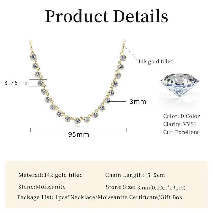 Collier style bulle en moissanite étincelante de 3 mm, collier ras du cou en or 14 carats pour femme