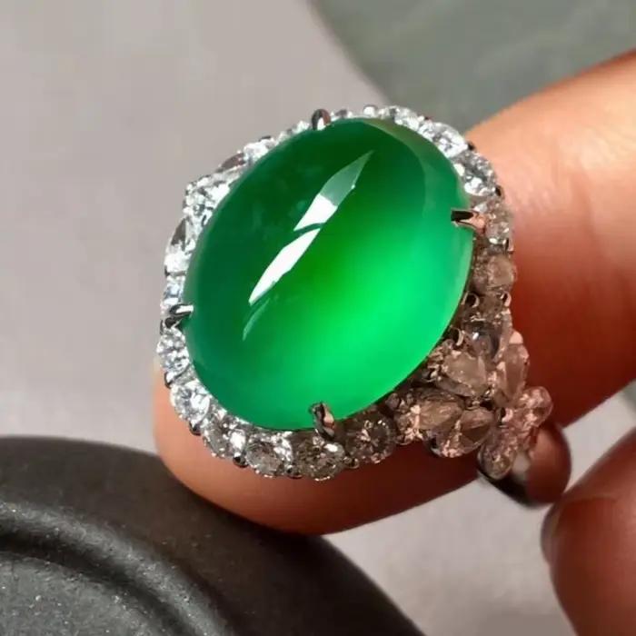 Bague de fiançailles chrysoprase incrustée de cristal pour femme, bijou de luxe en argent pour banqu