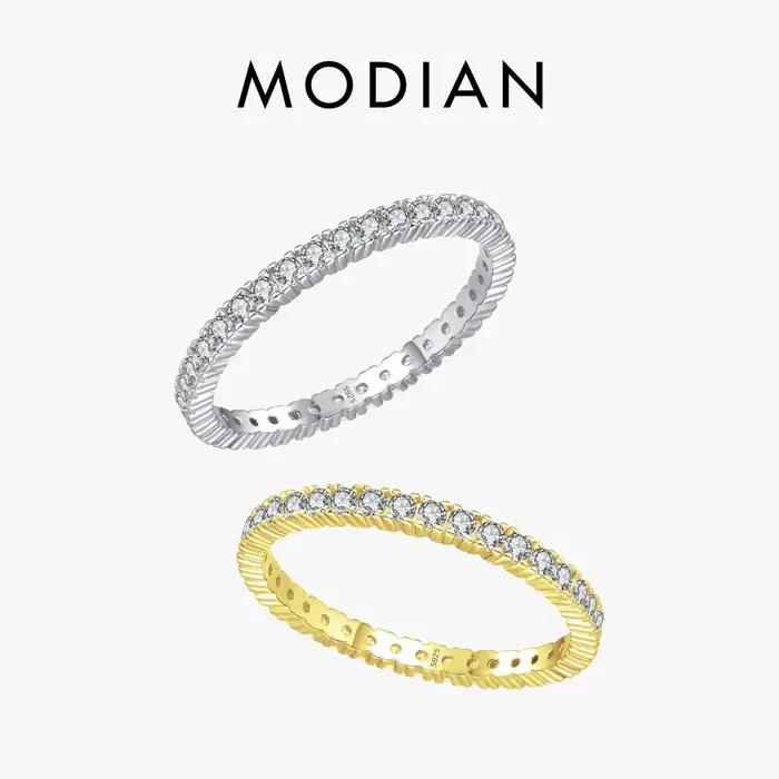 MODIAN 925 en argent Sterling classique étincelant Zircon mariage bague de fiançailles promesse bagu