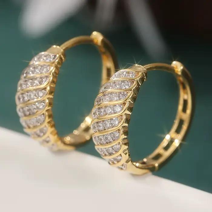 Boucles d'oreilles rondes en zircon synthétique incrusté géométrique doré, bijoux cadeaux de fête, b
