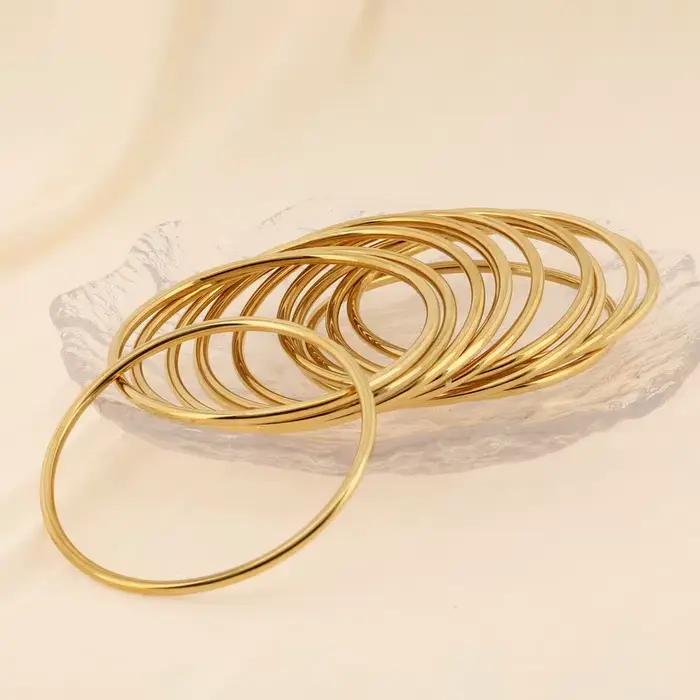 Bracelet Simple en acier inoxydable pour femmes et hommes, couleur or argent, fil géométrique rond, 