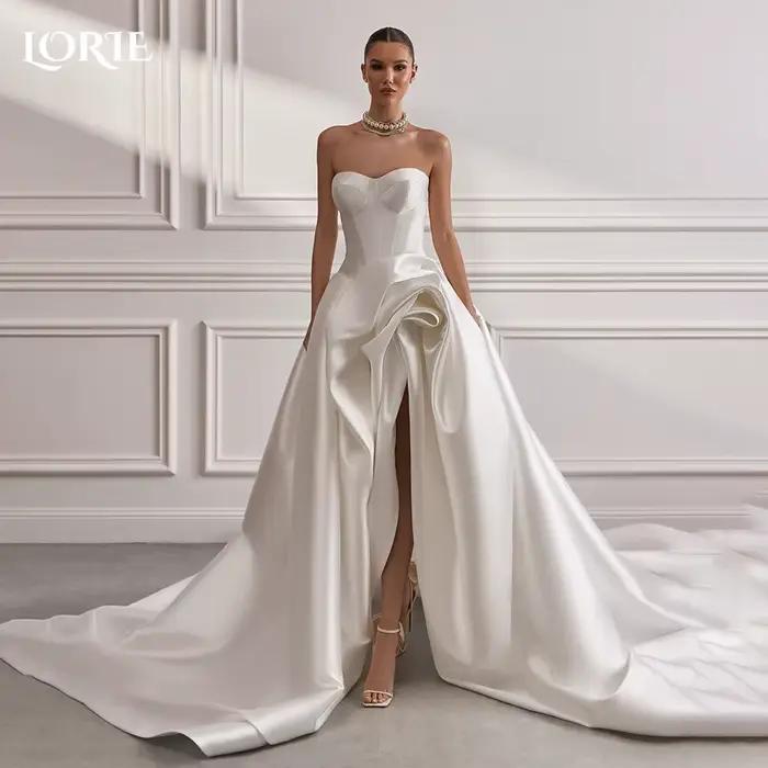LORIE – robe de mariée Vintage froncée, col en V, sans bretelles, ligne a bouffante, robe de mariée 