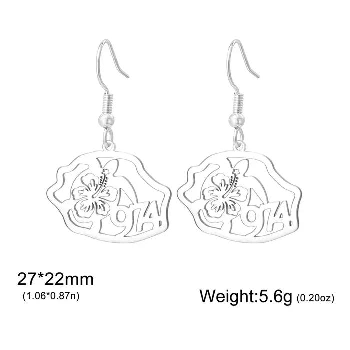 Boucles d'oreilles pendantes Eueavan Réunion Island Map en acier inoxydable, tortue de mer et hibisc