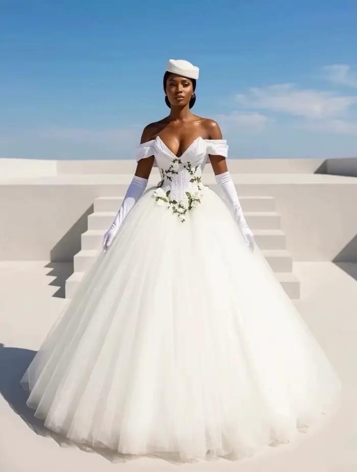 Robes de mariée de style bal, épaules dénudées, robe de mariée saoudienne, arabe, de Dubaï, islamiqu