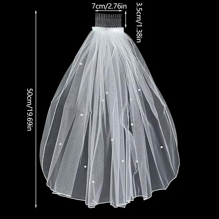 Voile en tulle blanc avec peigne et perles pour mariée, accessoires de mariage, décoration de fête d