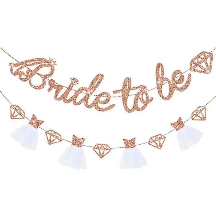 Bannière de mariée en or Rose, papier pailleté, robe de mariée en diamant, fournitures de décoration