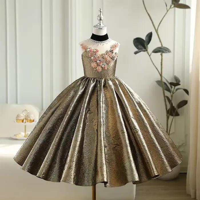 Robe de mariée florale pour filles, tenue de spectacle sans manches pour fête d'anniversaire, vêteme