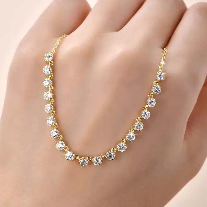 Collier style bulle en moissanite étincelante de 3 mm, collier ras du cou en or 14 carats pour femme