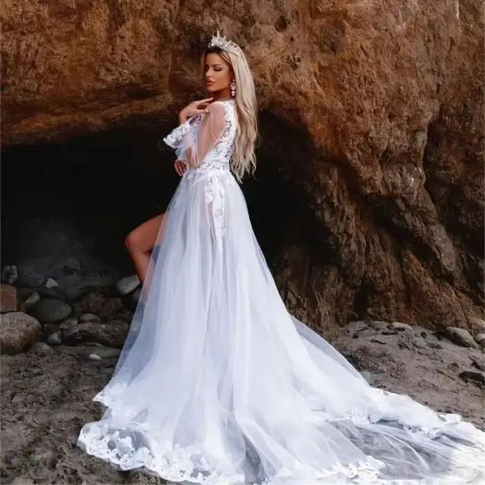 Robe de Mariée Blanche en Dentelle Personnalisée, en Tulle, pour Patients de Plage, pour Séance Phot