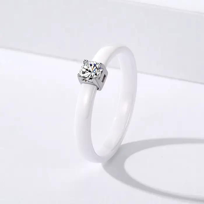 Bague en Céramique Noire Blanche avec Moissanite 0.25ct pour Femme Bague de Fiançailles Alliance Mar
