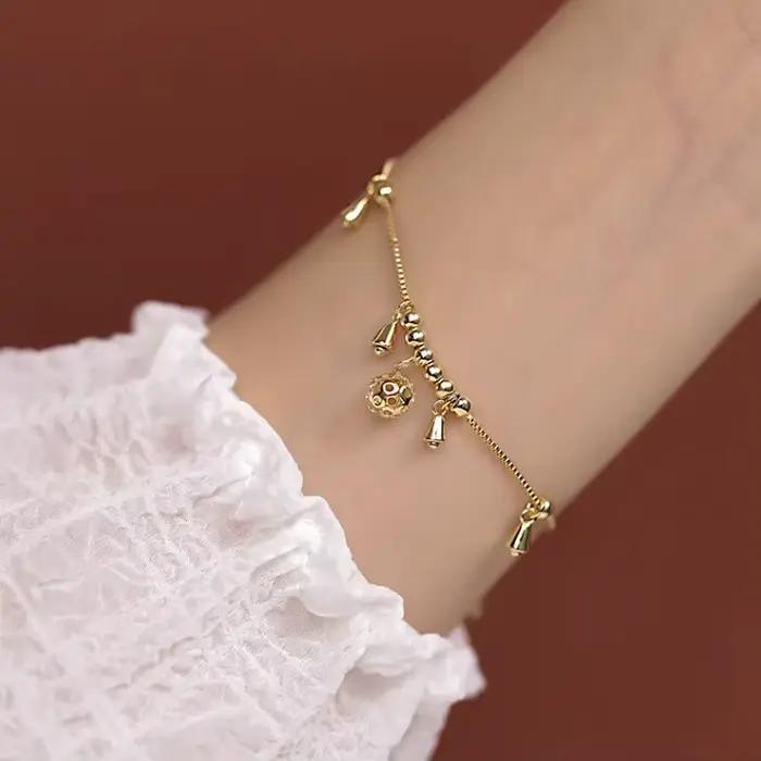 Chaîne de cheville en argent sterling 925 avec perles clochettes, bracelet de cheville pour femmes e