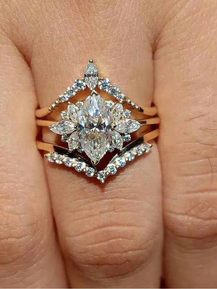 Bague Marquise en argent Sterling 925, trois pièces en Zircon en forme de V pour femmes, bijoux fins