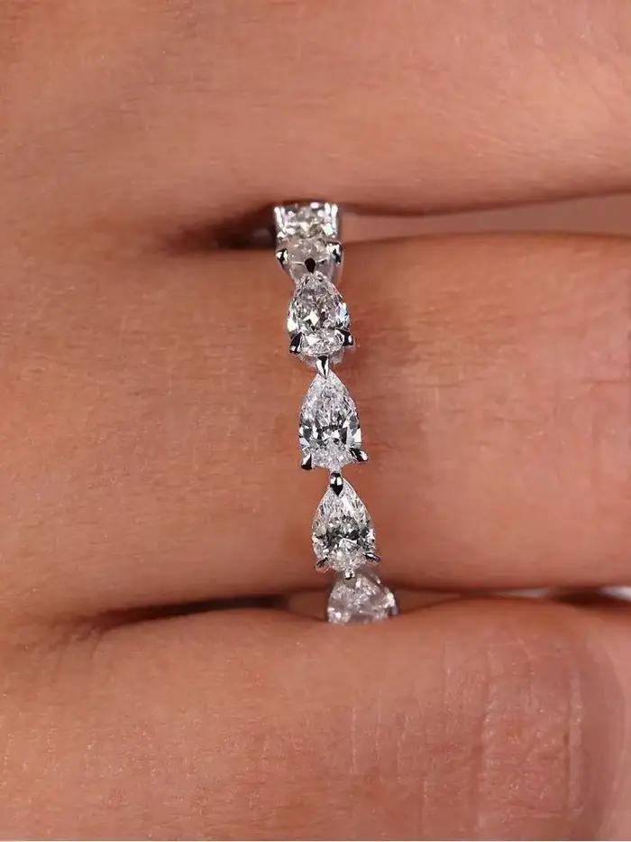 Bague en argent Sterling 925 pour femmes, bague brillante en forme de goutte d'eau, à la mode, fianç