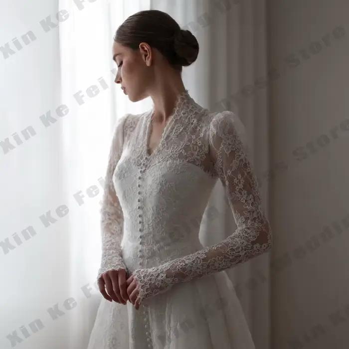 Robes De mariée pour femmes musulmanes élégantes col haut à manches longues robes De mariée princess