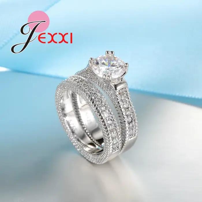 Ensemble de bagues élégantes en argent Sterling 925, 2 pièces, pavé de cristaux brillants de haute q