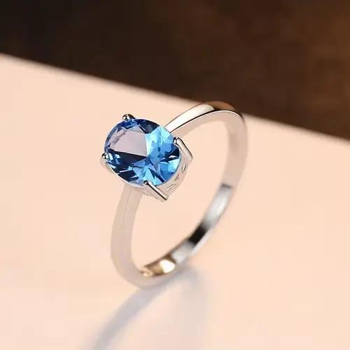Bagues de luxe en argent Sterling S925 véritable pour femmes amant géométrique topaze bleue bague de