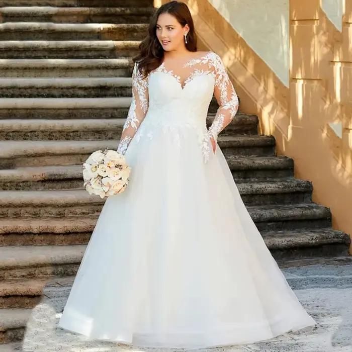 Robe de mariée blanche minimaliste, légère, de luxe, manches longues, grande taille, jupe en gaze lé