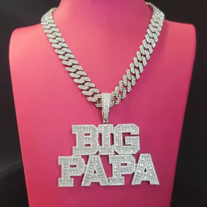Pendentif lettre Baguettecz personnalisé, chaîne glacée, collier avec nom à deux rangées, dos solide