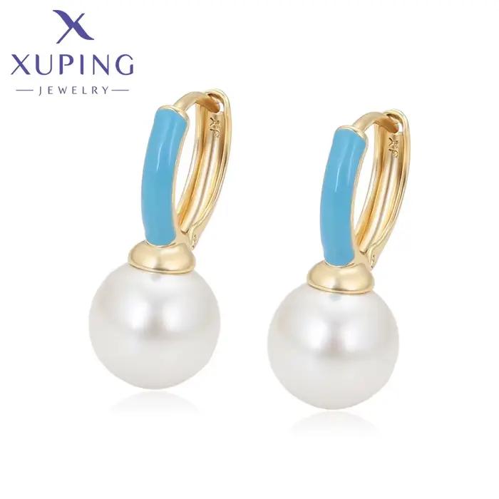 Boucles d'oreilles créoles Xuping Jewelry, nouvelle collection, imitation perle, couleur or clair, p