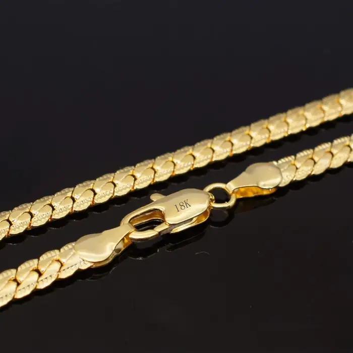Collier en argent 925 couleur or 18 carats, chaîne pleine et large de 8/18/20/24 pouces pour femme e