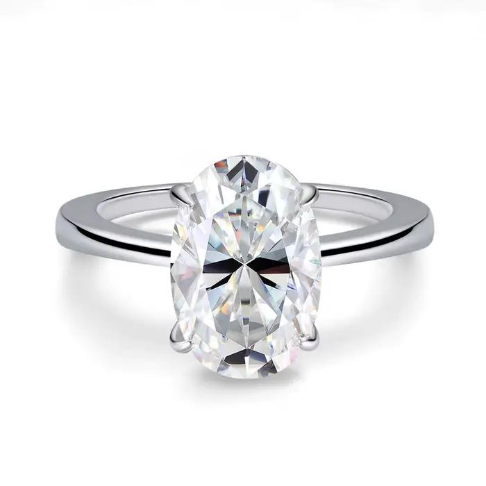 Bagues de fiançailles ovales certifiées 4,5 carats en moissanite pour femmes, en argent sterling 925