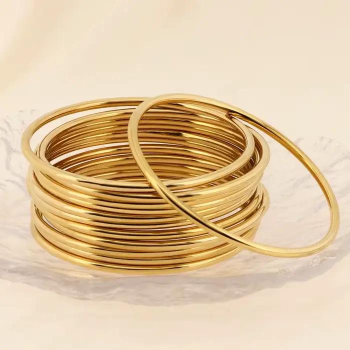 Bracelet Simple en acier inoxydable pour femmes et hommes, couleur or argent, fil géométrique rond, 