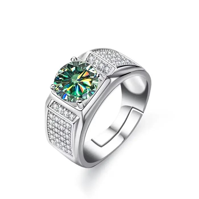 PomerceJelly Magnifique bague Moissanite en argent regardé 925 pour hommes, matiques bodMale, mariag