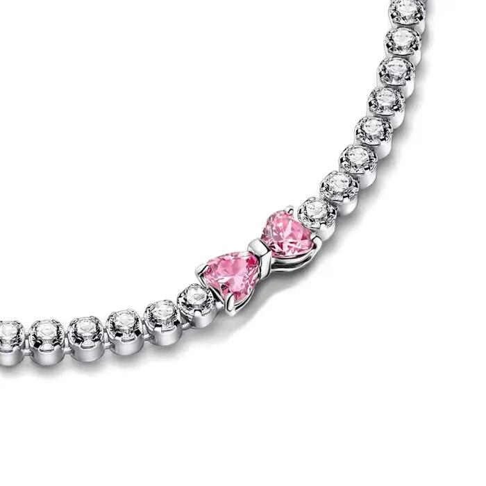 2025 Valentine nouveau 925 argent rose arc plein diamant Bracelet Original 17-20CM ajustement bricol