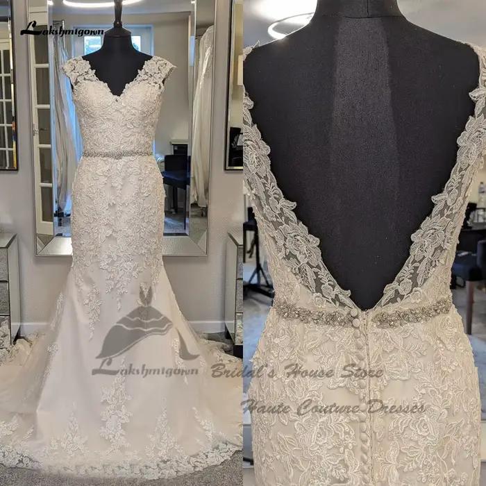 Robe de mariée sirène vintage en dentelle, robe de princesse dos nu avec ceinture, adaptée aux patie