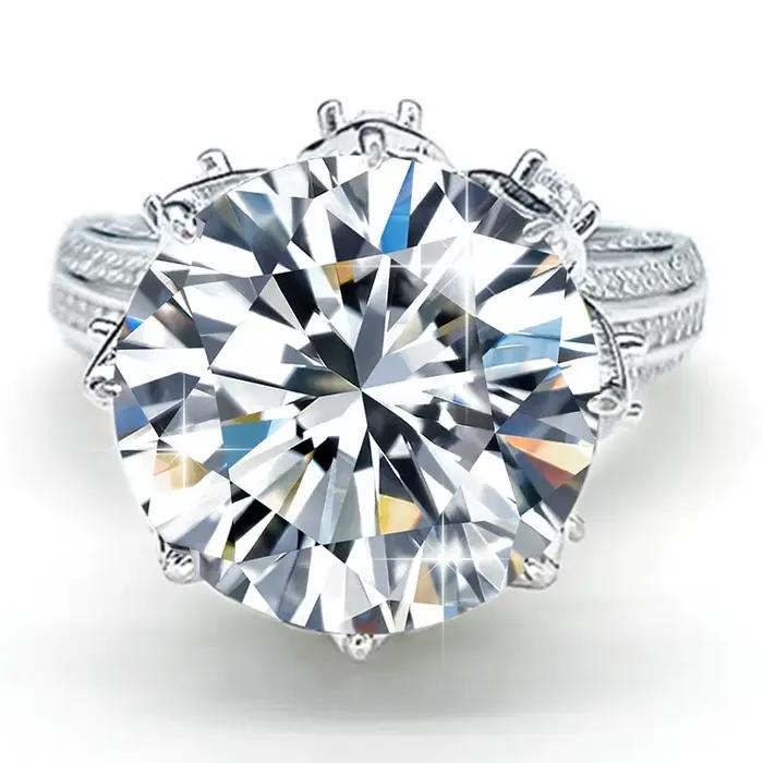 Bague Moissanite couleur D pour femme, 14mm, cadeau d'anniversaire de mariage, en argent Sterling 92