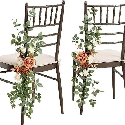 Décorations d'allée de mariage, roses artificielles avec feuilles, guirlandes suspendues, Swags pour