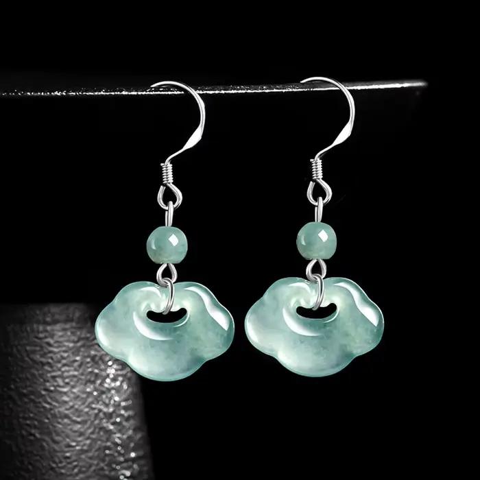 Boucles d'oreilles Ruyi en Jade bleu de qualité A naturel, argent S925 incrusté de jadéite glacée, S