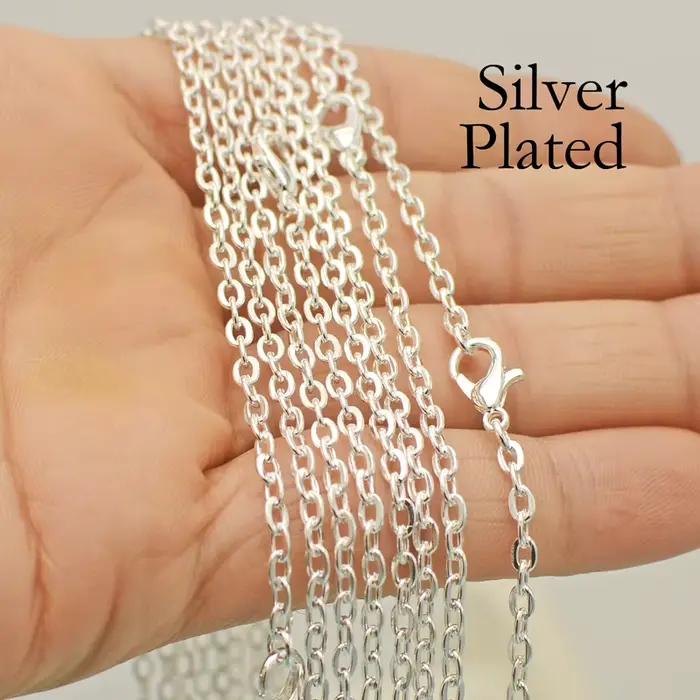 Collier Plaqué Argent pour Femme, Chaîne de Câble Rolo, Bronze, Cuivre, Gunmetal, Fabrication de Bij