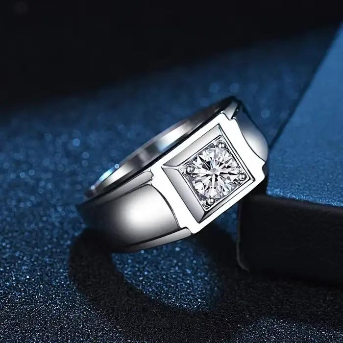 Bagues en diamant Moissanite platine PT950 pour hommes, 0.5/1 Carat, couleur VVS1 D, anneaux de tréf