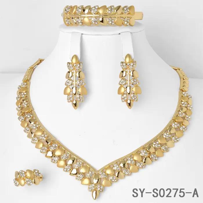 Ensemble de bijoux de luxe en forme de cuir chevelu plaqué or 18 carats, collier traité, boucles d'o