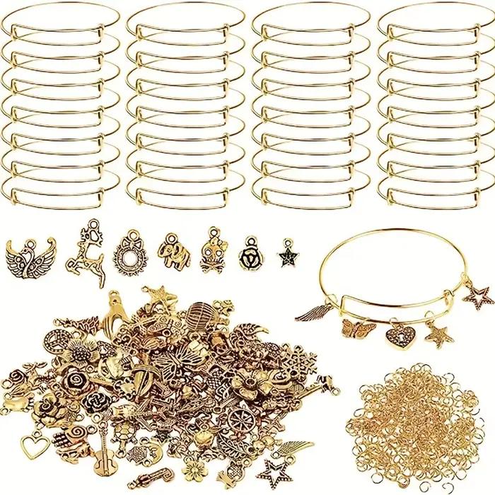 Bracelets réglables argentés avec breloques, crochets de boucle d'oreille et anneaux pour diabétique