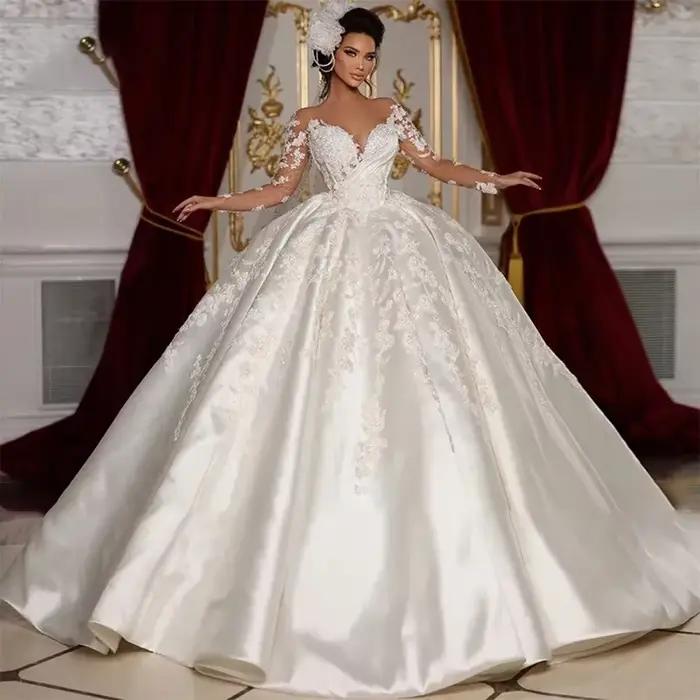 Robe de mariée à manches longues, broderie en dentelle, robe de mariée princesse, robe de bal, robe 