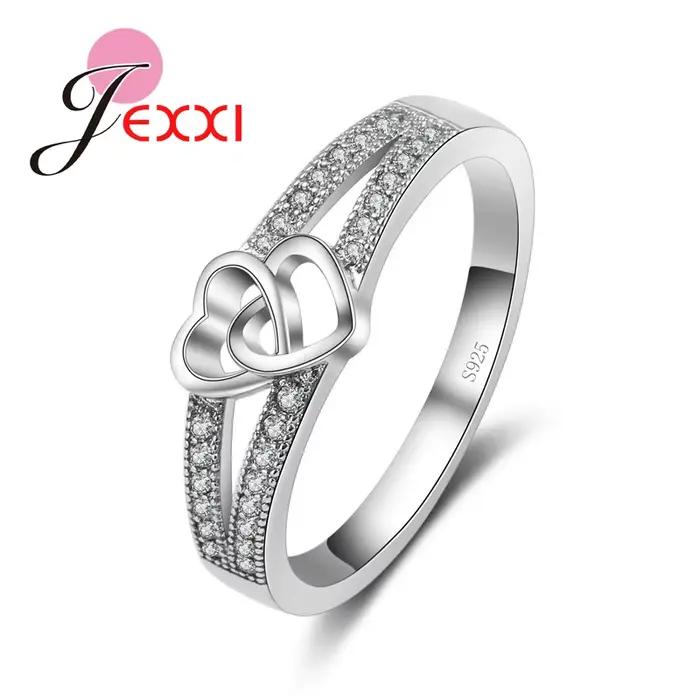 Bagues en argent Sterling 925 pour femmes, Design romantique, Double cœur, à la mode, bijoux de fian