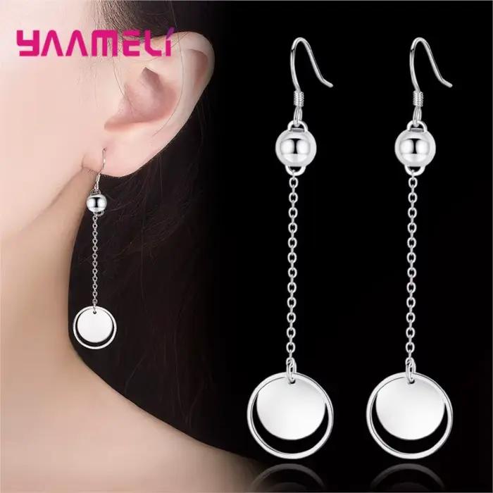 Boucles d'oreilles pendantes rondes géométriques simples en argent sterling 925 pour femmes et fille