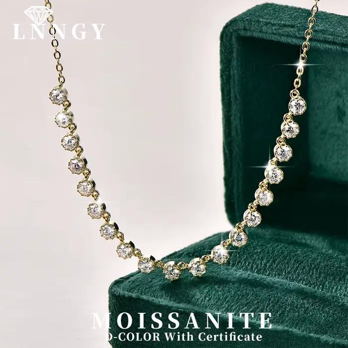 Collier style bulle en moissanite étincelante de 3 mm, collier ras du cou en or 14 carats pour femme