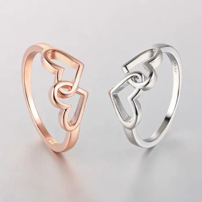 Bague Coeur à Coeur pour Femme, Bijoux Fantaisie, Style Simple, Or Rose, Cadeaux de la ixdes Léons, 