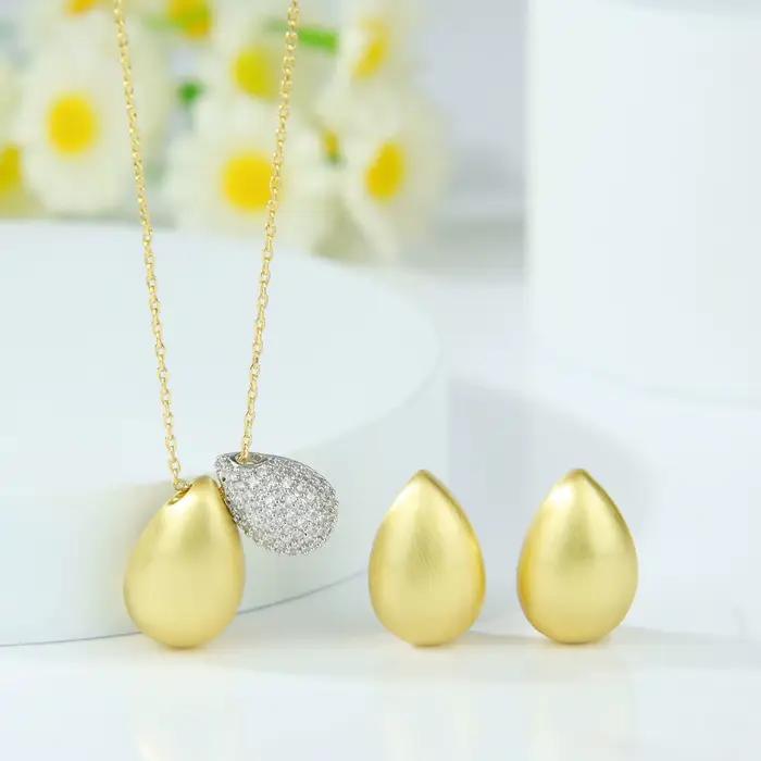 Parure de bijoux en zircone de style italien, couleur or 14 carats, collier et boucles d'oreilles es