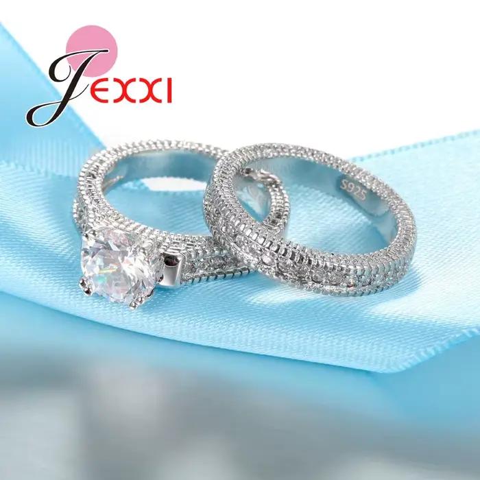 Ensemble de bagues élégantes en argent Sterling 925, 2 pièces, pavé de cristaux brillants de haute q