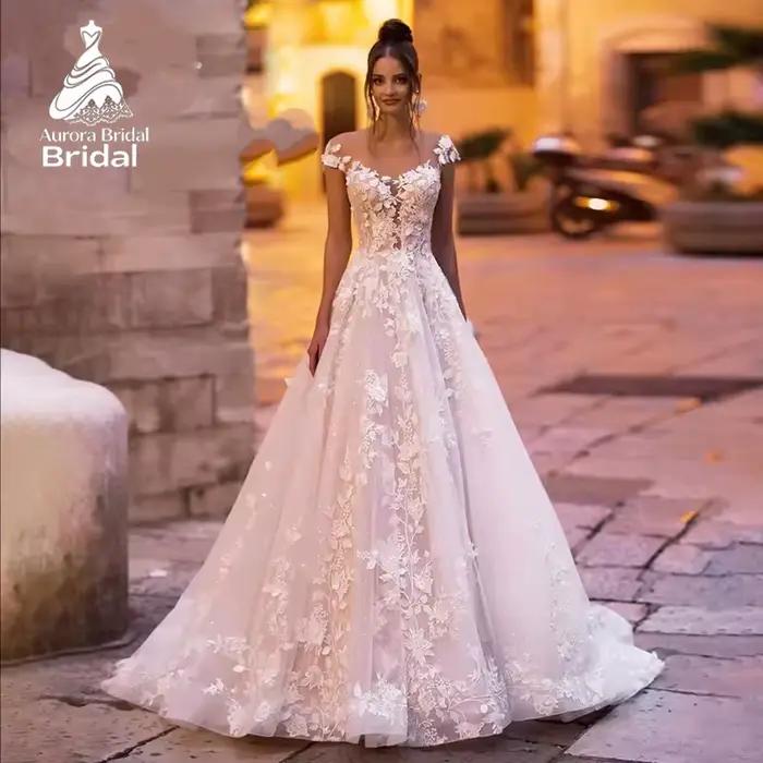 Aurora – robe de mariée trapèze pour femmes, Sexy, décolleté en v profond, manches courtes, dos nu, 