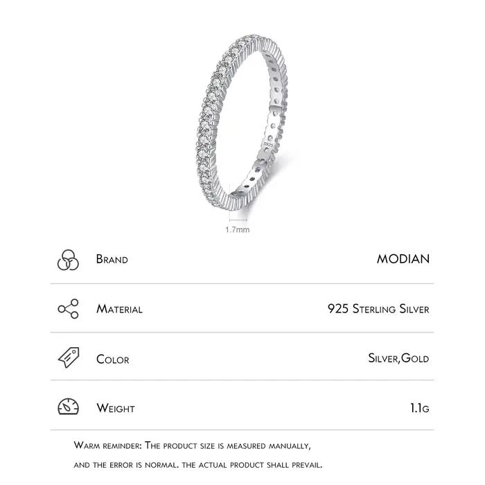 MODIAN 925 en argent Sterling classique étincelant Zircon mariage bague de fiançailles promesse bagu